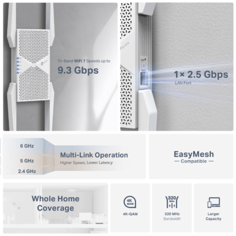 Répéteur WiFi7 BE9300 Tri-Band port LAN 2,5Giga