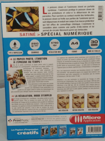PAPIER PHOTO SATINÉ SPÉCIAL NUMÉRIQUE Micro Application