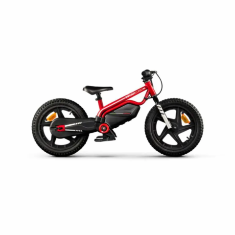 Mini moto elec DUCATI enfant / moteur 250W Pneu 16'' / 16kmh max 15.5kg Batt 21.6V/5.2Ah 112W Ecran Clignotant Charge max 45kg Frein Tambour