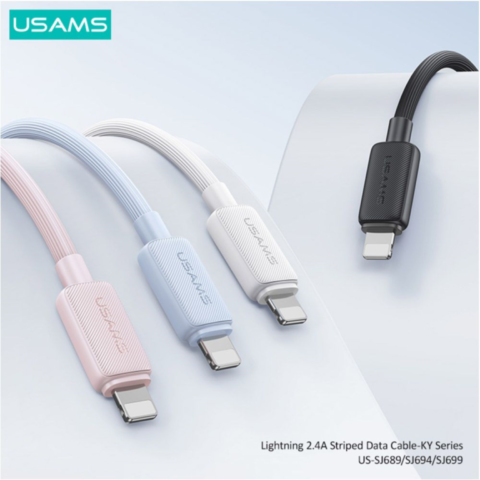 Câble USB vers lightning pour iPhone 2.4A (1m) Usams US-SJ689 KY Series Blanc