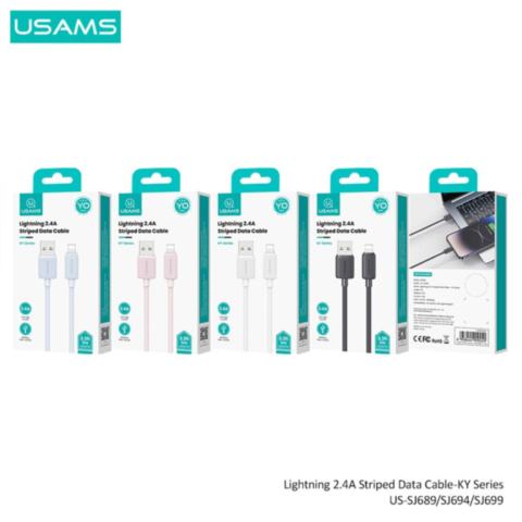 Câble USB vers lightning pour iPhone 2.4A (1m) Usams US-SJ689 KY Series Blanc