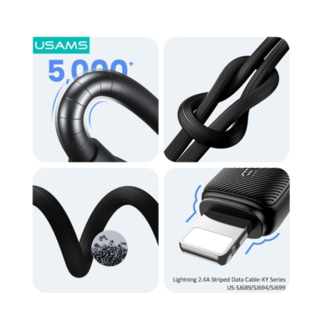 Câble USB vers lightning pour iPhone 2.4A (1m) Usams US-SJ689 KY Series Blanc